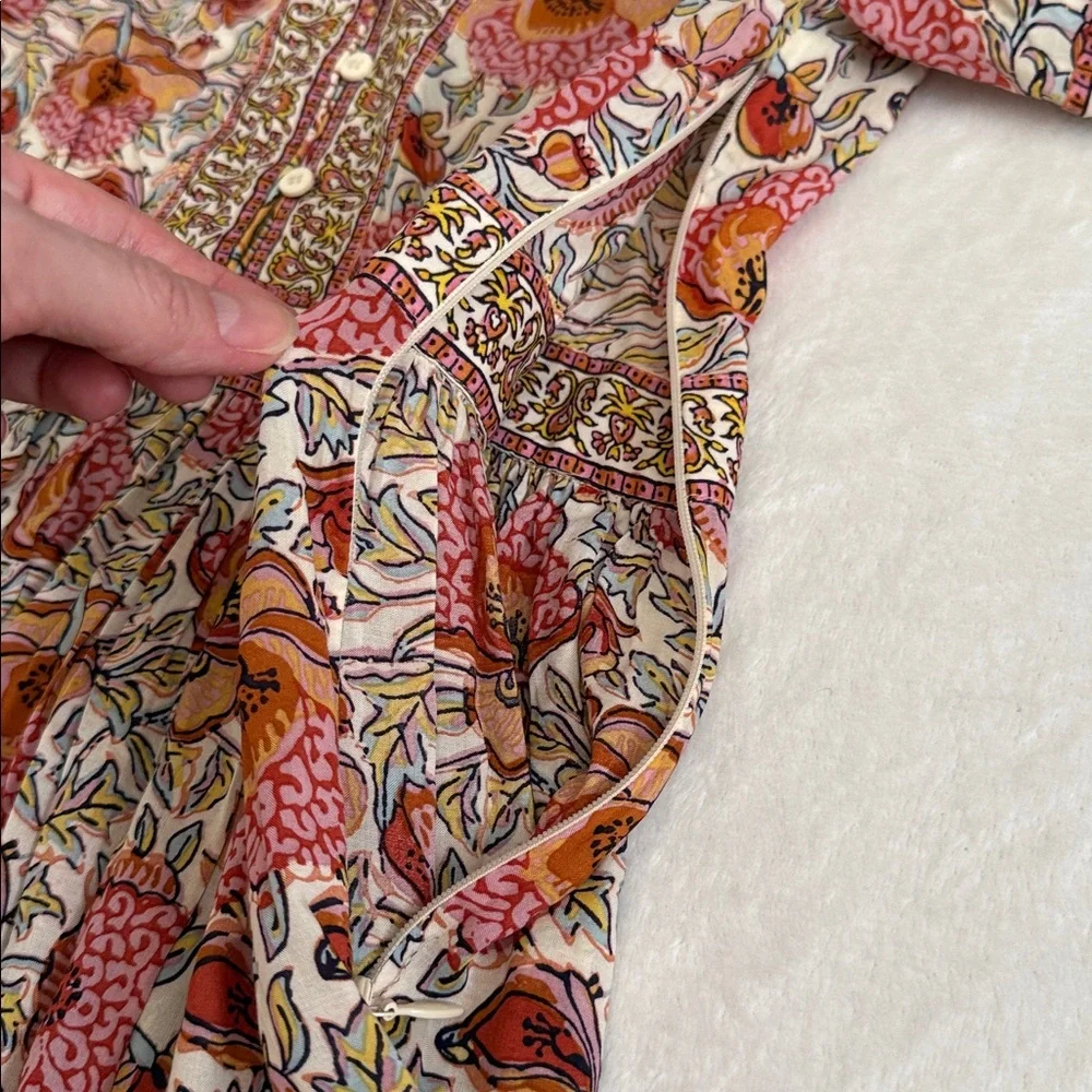 ba&sh | Valia Mixed Floral Print Short Sleeve Boho Mini Dress 1E22VALI Ocre (XS) - Picture 7 of 16